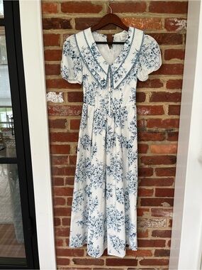 Bohme Blue Floral Dress with Sailor Collar